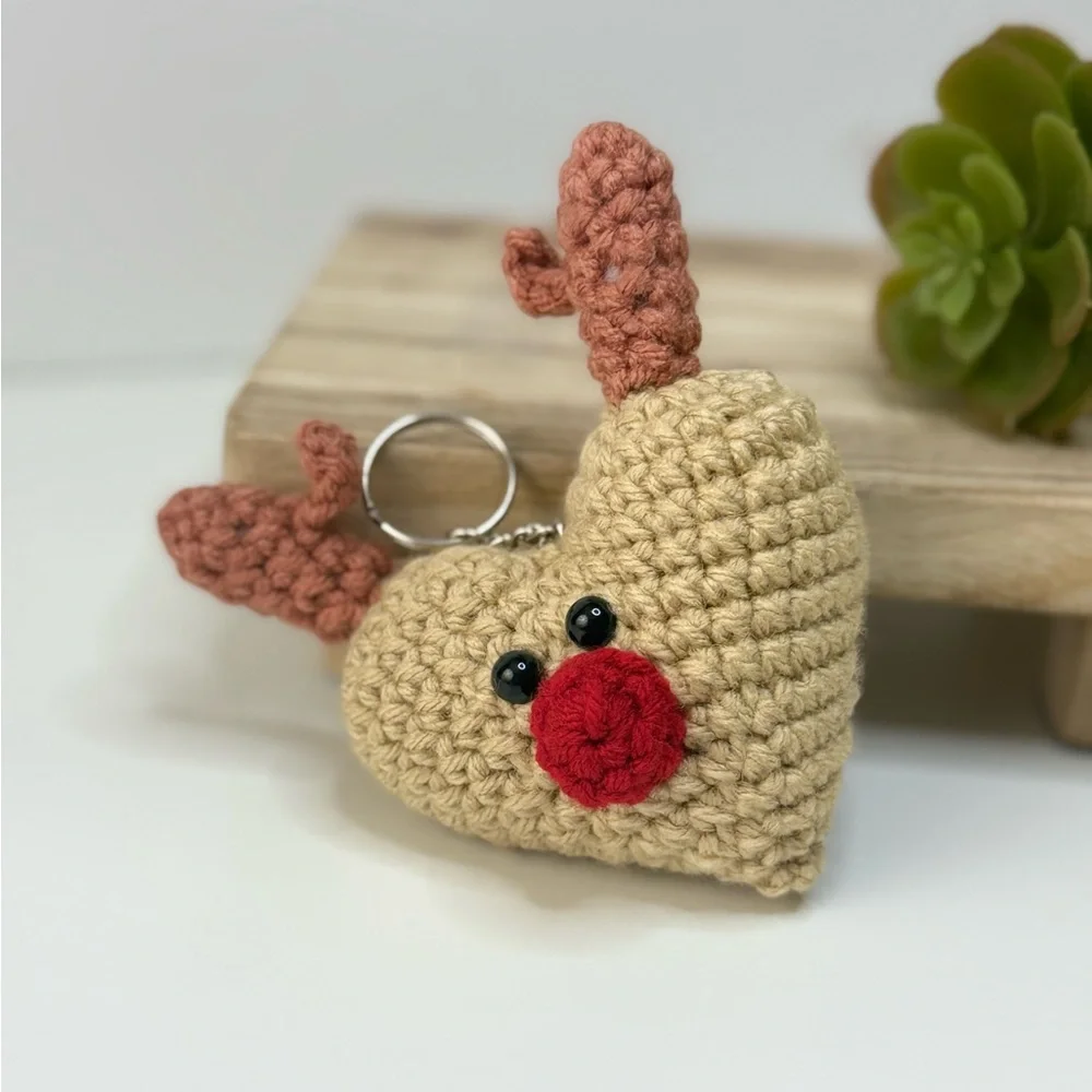 Handcrafted Heart Deer Crochet Keychain